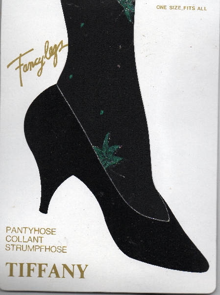 (image for) Tiffany Fancy Legs Black Plain Knit Tights with Green Leaves and Gold Spots